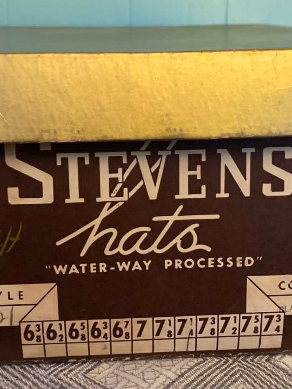Vintage Stevens Black Fedora Hat Size 7 1/4 Fur Felt Tele Pinch w/ Original Box